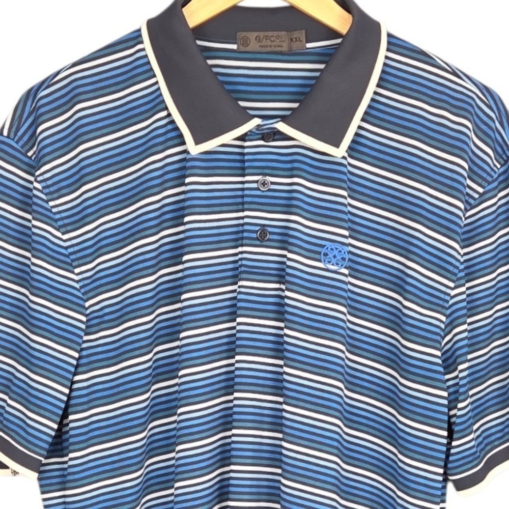G/FORE Racer Polo Mens XXL Blue White Stripe Short Sleeve Golf Shirt Performance